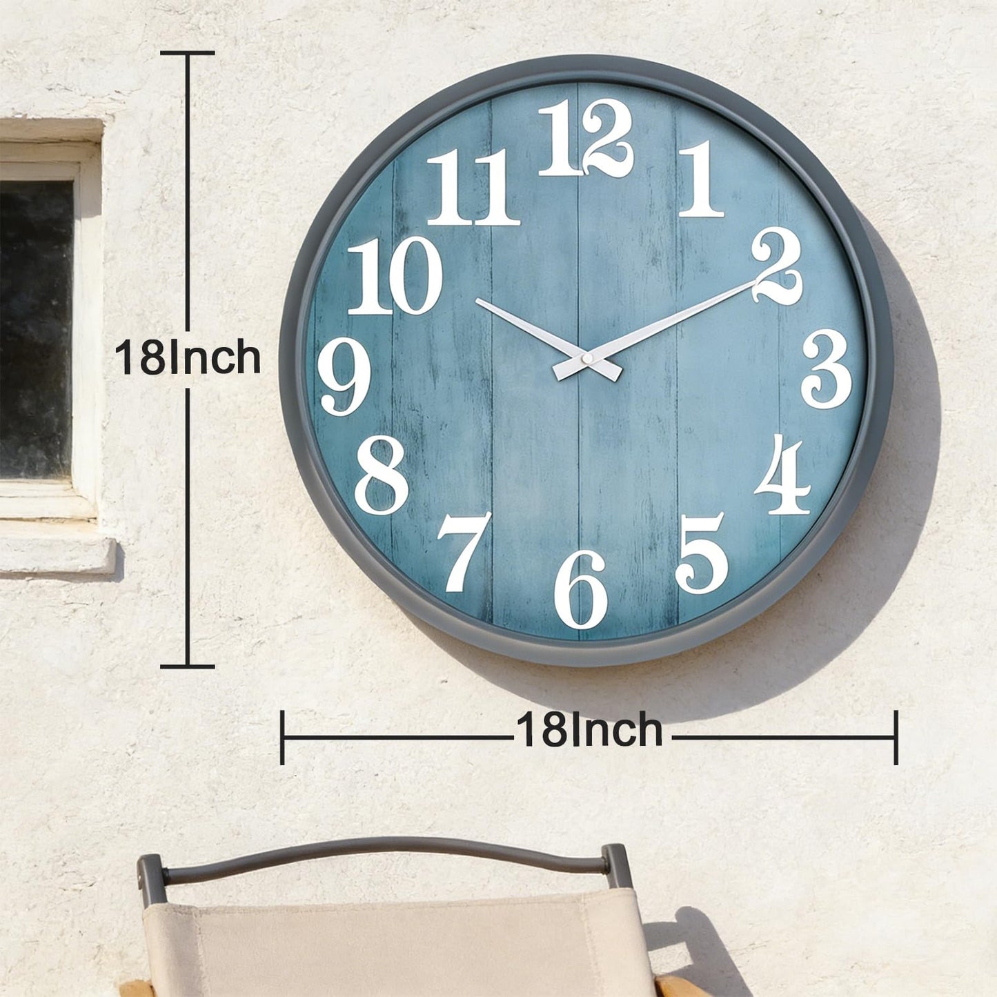 UMEXUS 18 Inch Large Outdoor Wall Clock, Waterproof Indoor Outdoor Decorative Clock with Upgraded D365 Silent Quartz Movement, Battery Operated for Patio, Garden, Pool, Farmhouse & Living Room