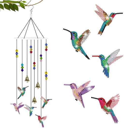 Vcekract Hummingbird Diamond Painting Wind Chimes, Suncatcher Double-Sided Diamond Art Kits for Adults, Adult Craft Kits for Garden Decor
