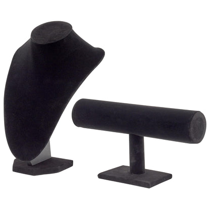 Juvale Necklace Display Stand & Bust Set - 2-Piece, Black Velvet, Modern Freestanding - Necklace Holder Stand & Bracelet Holder Display - Jewelry Showcase for Vendors & Photography