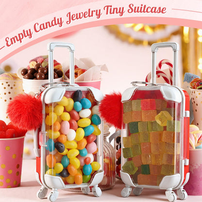 VioraWhite 20 Pcs Mini Suitcase Empty Storage Box and Plush Ball Keychain Candy Luggage Containers Packaging Case for Bridal Shower Baby Shower Party Favors Travel Gifts (Red)