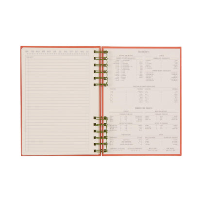 DesignWorks Ink Standard Issue Notebook No. 12, Undated Daily Planner & Writing Journal, 192 Lined Pages, Elastic Pen Holder, Small Spiral Notebook for Work & Journaling, 6 x 8.25 in, Army Green + Chili