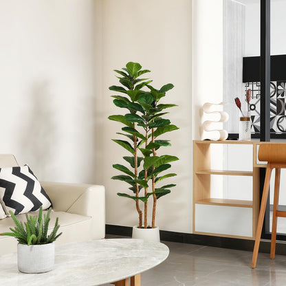 OAKRED Artificial Fiddle Leaf Fig Tree with White Planter,5ft Tall Fake Tree with Natural Wood Trunk for Home Decor, Faux Ficus Tree Fake Moss for Indoor Office Living Room