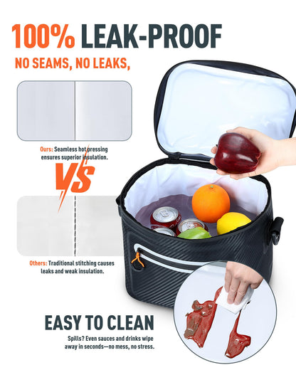 Mini Cooler Lunch Bag, 7 Can Insulated Ice Chest Box for Men Women, Waterproof, Leak-Proof, Portable Lunch Box for Work, Beach, Drink, Travel, Camping, Picnic (Small, Black)