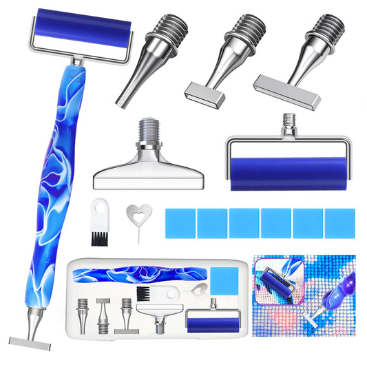 Huanlys Diamond Art Pens Tools Diamond Painting Accessories Kits with Screw Steel Rose Gold Metal Tip Nibs Placers Roller Tool Accessories (Blue Silver 6)