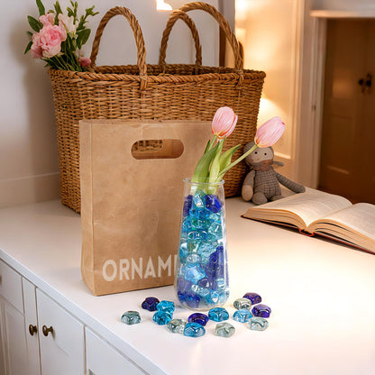 RUOJAS 5 LB Flat Glass Stone, Decorative Marbles for Vases, Stars Glass Gem for DIY Vase Fillers (Cobalt Blue, Ocean Blue, Crystal)