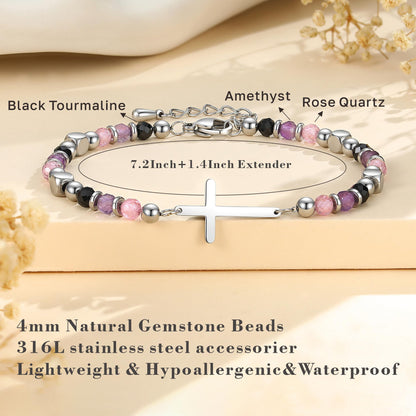 50th Birthday Gift for Her, 50th Birthday Decorations for Women, Dainty Christian Cross Bracelet – Adjustable Anxiety Relief Friendship Jewelry for Friend, Sister, Mom