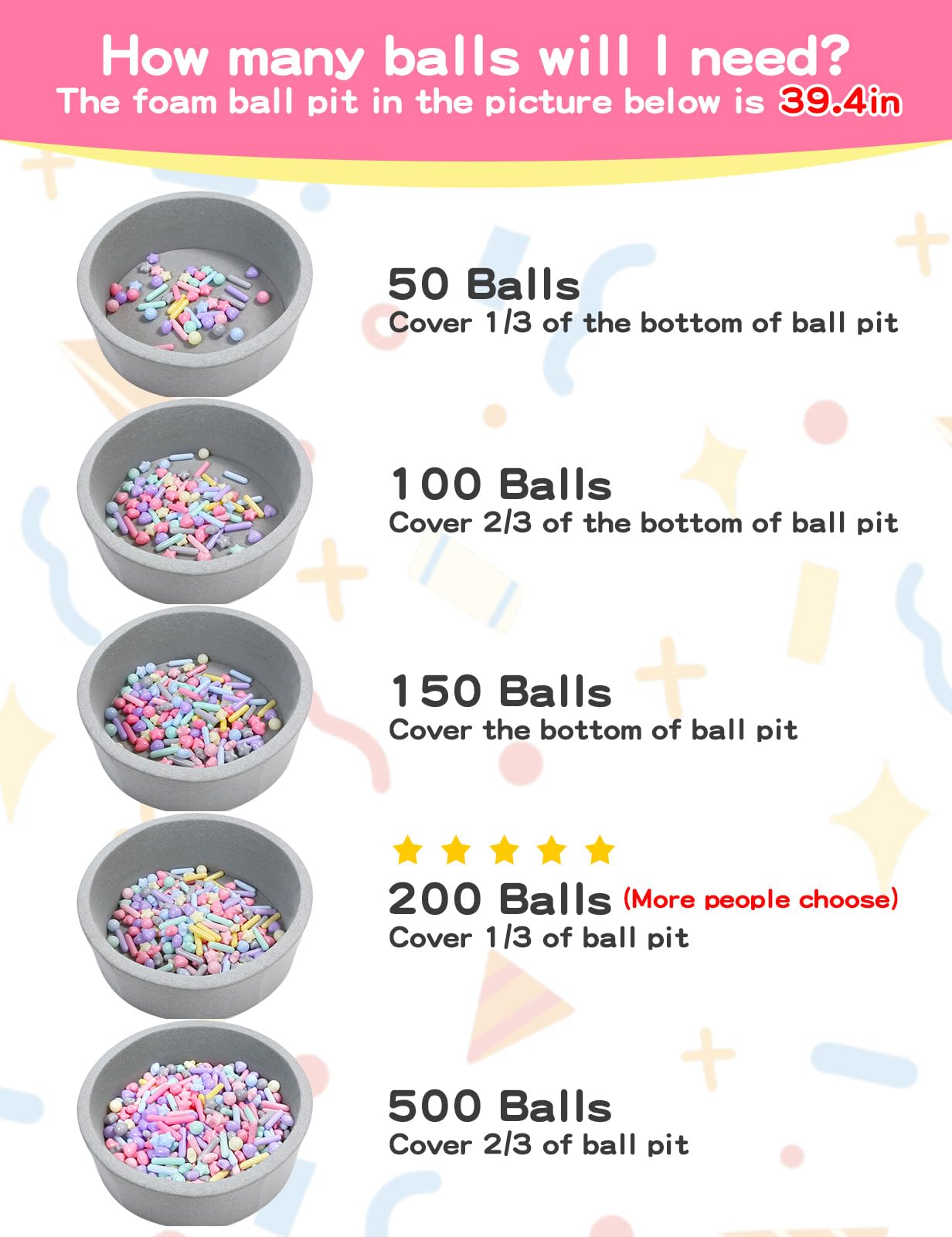 STARBOLO 150pcs Ball Pit Balls for Toddlers - Colorful Ball Pit Balls Crush Proof Plastic Toy Balls for Toddlers Girls Ball Pits, Ball Pit Play Tent, Baby Pool Water Toys