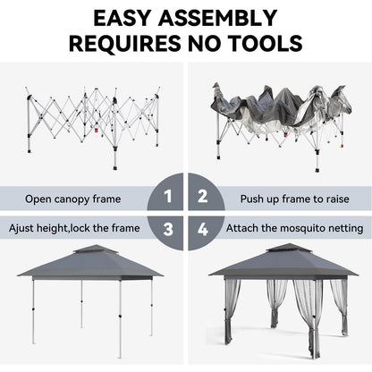 Garvee 11'x11' Gazebo Canopy Tent with Curtains, Pop Up Outdoor Shelter with Mosquito Netting for Patio, Backyard Party, 2-Tiered Vented Top, 121 Square Feet of Shade, Gray