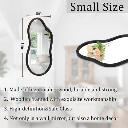 AAZZKANG Irregular Wall Mirror with Wood Framed Small Asymmetrical Black Hanging Mirrors for Bedroom Living Room Bathroom Entryway Dressing Room Decorative