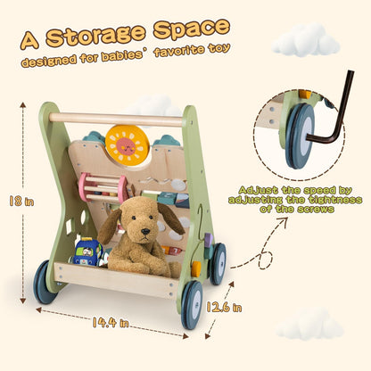 LOL-FUN Wooden Baby Walker with Wheels, Baby Walker for Boys 12 Months Push Toy, Montessori Walking Toys for 1 Year Old Activity Center