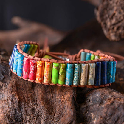 YGLINE Chakra Handmade Leather Wrap Bracelet Imperial Jasper Wrap Adjustable Bead Bracelet
