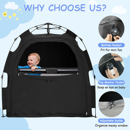 YABORAS Sleep Tent for Pack N Play, Baby Sleep Tent One-Click Assembly Effective Light Blocking Tent for Sleep Pod & Mini Crib, Light Blocking Tent for Babies and Toddlers