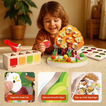 INIFEIDALA Montessori Toys for 2 3 4 Year Olds | Birthday Gifts for Boys & Girls, Wooden Educational Toddler Toys, Shape Sorting, Carrot Harvest & Magnetic Fishing Game – Fine Motor Skills Development