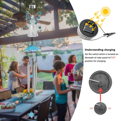 Solar Angel Wind Chimes - Outdoor Garden Decoration, Waterproof Solar Hanging Wind Chimes Lights for Garden, Window, Gazebo, Patio, Gifts for Women (Blue)