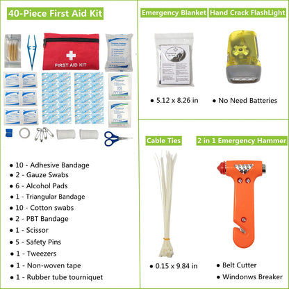 HolaKit 78-Piece Car Emergency Kit - Comprehensive Roadside Assistance Kit with Jumper Cables, Portable Air Compressor, Tow Straps, First Aid Kit, and Essential Safety Tools for Men and Women