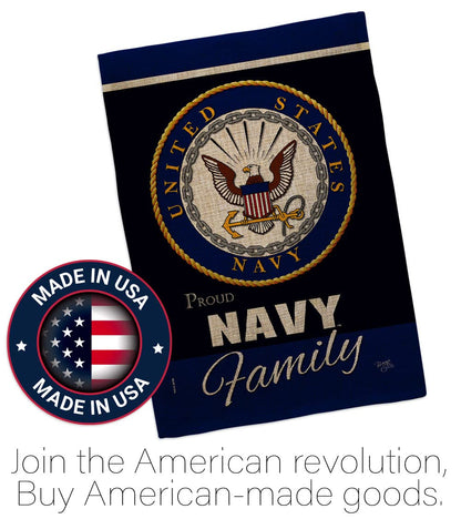 Navy Proudly Family Burlap Garden Flag - Armed Forces USN Seabee United State American Military Veteran Retire Official - House Decoration Banner Small Yard Gift Double-Sided Made in USA 13 X 18.5
