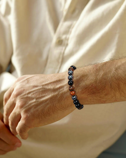 HEYOLL Hematite Bracelet Men Natural Stones Handmade Black Obsidian Bracelets Hematite Tiger Eye Bracelet Mens, Anxiety Relief Items Bracelet Gifts for Husband Brithday Gifts for Men