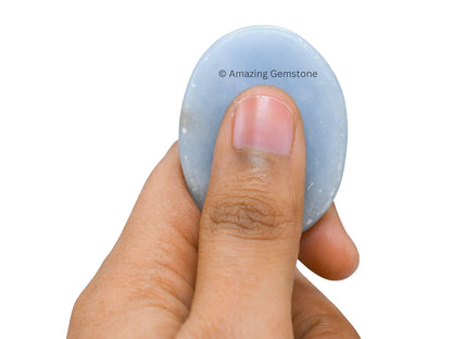 Amazing Gemstone Angelite Worry Stone Crystals & Healing Stones - Worry Stones for Stress Relief Gifts - Piedra Crystal Fidget for Meditation, Relaxation - Unique Stocking Stuffers and Gifts