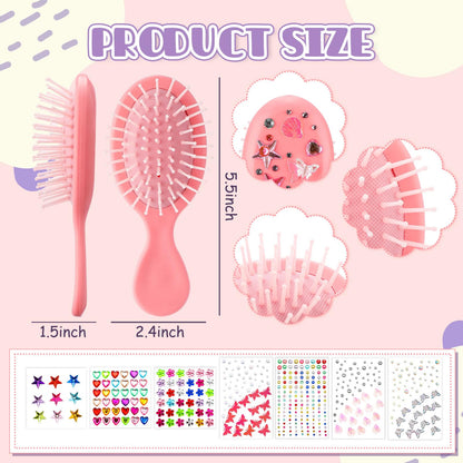Ferrochef 12 Sets Hair Brush Decorating Kit DIY Mini Hair Brush with Gem Stickers Make Your Own Hairbrush Self-adhesive Rhinestone Stickers Craft Kit for Women Party Gifts