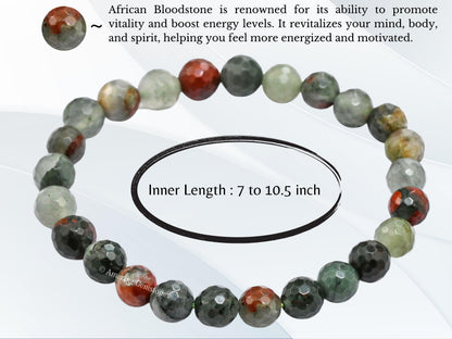 Amazing Gemstone African Bloodstone Bracelet for Women - Chakra Mens Bracelet Protection Crystals and Healing Stones - Faceted Beaded Blessing Bracelet Spiritual Meditation Gift Christmas