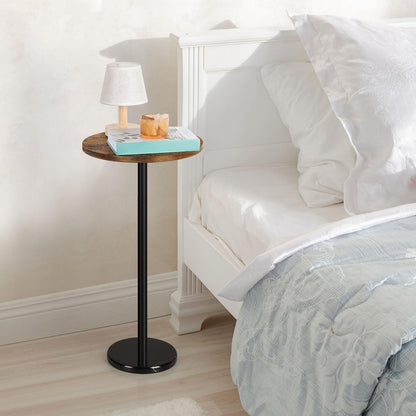 OYEAL Drink Side Table Small Round Cocktail Table for Patio Outdoor Pedestal Side Table Coffee Table with Black Marble Base for Sofa Couch, Rustic Brown & Black