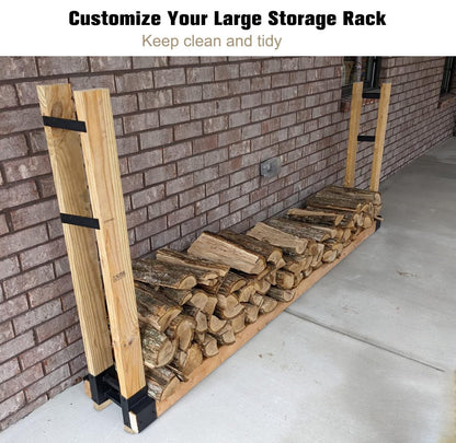 Fiwithy Outdoor Firewood Rack Bracket Kit with 4 Support Bars for Fire Wood Pile Storage, Heavy Duty DIY Fireplace Log Stacking Stand Holder for 2x4 lumber, Black, 1 Pair