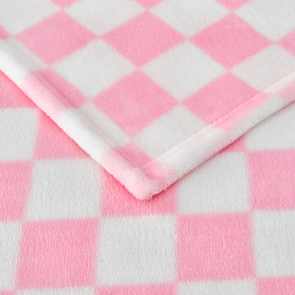 Edenleaf Pink Checkered Blanket, Ultra Soft Fleece Checkered Throw Blankets for Couch Bed and Travel, Luxury Throws for All Seasons, 50x60 Inch, Pink