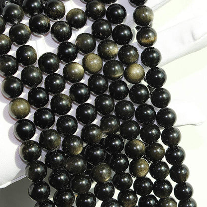 MJDCB 5A Natural Stone Beads Gold Obsidian Round Loose Beads for Jewelry Making DIY Bracelet Necklace (10mm).