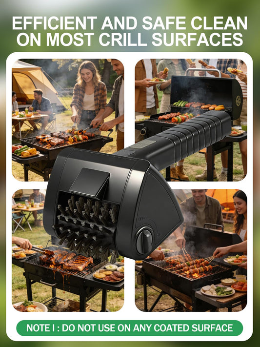 Electric Rotary Grill Brush for Outdoor Grill - Two Speed Automatic Cleaner with 304 Removable Stainless Steel Head, BBQ Grate & Outdoor Cordless Rechargeable Grill Cleaning Tool for BBQ, Home