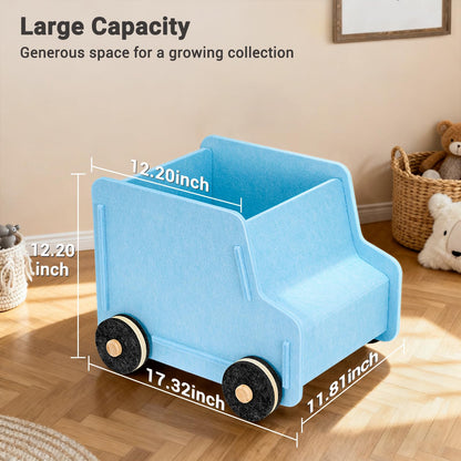 QUEENLINK Toy Storage Box with Wheels, Soft Felt Toy Organizers and Storage for Kids, 17" x 12" x 12", 10 Gal, Multifunction Toy Chest for Living Room, Playroom, Nursery - Light Blue