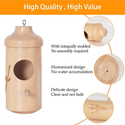 Hummingbird House - Natural Wooden Hummingbird Houses for Outside Hanging, Gardening Gifts for Women, Bird Lovers 3 Packs