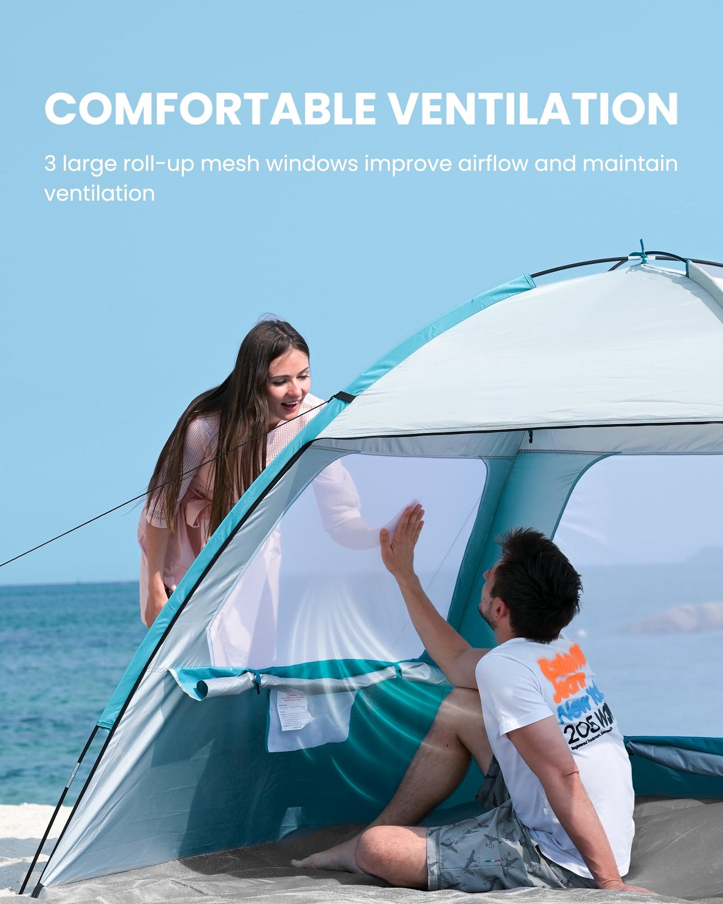 OutdoorMaster Beach Tent for 3/4 Person - Easy Setup Sun Shade Shelter, Portable Beach Shade Sun Canopy with UPF 50+ UV Protection, Removable Skylight Family Size - 4 Person Olive Green