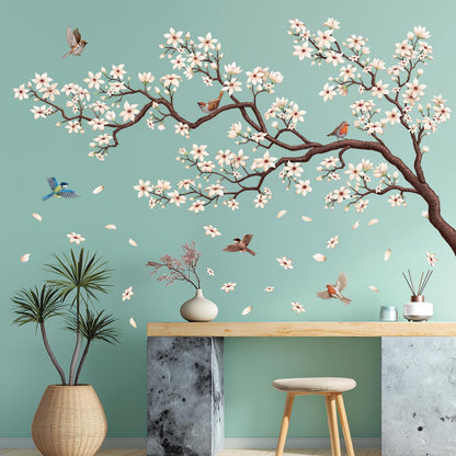 DECOWALL SG4-2317 Oriental Flower Tree Wall Stickers declas Kids Bedroom Cherry Blossom Birds Branch décor Decoration Floral Home Living Removable Nursery Mural DIY Room