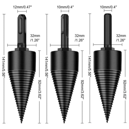 Firewood Log Splitter, Wood Log Splitter, Easy Splitter Detachable Drill Bit Heavy Duty Electric Drills Screw Cone Driver Removable (Round+Square+Hex 32mm)(Black)