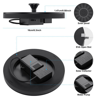 Priksia Solar Water Fountains,Solar Powered Bird Bath Fountain with 6 Nozzles - Free Standing Floating Solar Fountains for Bird Bath, Garden, Pond, Pool (Black-1.4W)