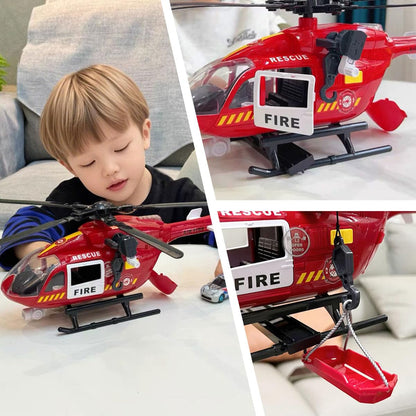 Firefighter Toys Helicopter 15-in Airplane Toys for Kids with Hanging Basket Sounds and Lights for Boys Ages 3 4 5 6 7