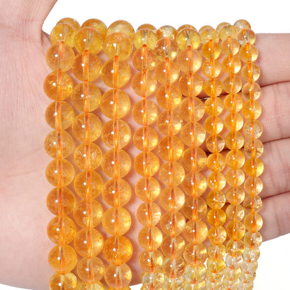 35pcs 10mm Natural Citrine Beads Gemstone Beads Energy Healing Crystal Round Loose Stone Beads for Jewelry Making, DIY Bracelets Necklaces