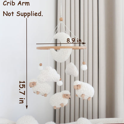 Sheep Baby Mobile for Crib, Cloud Baby Crib Mobile for Girls & Boys, Neutral Crib Toys Hanging, Lamb Baby Mobile for Bassinet, Nursery Decor - Creamy White