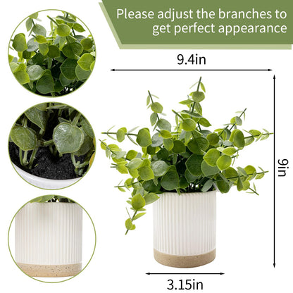 Coferset Small Fake Plants Eucalyptus Potted Artificial Plants Faux Plant Greenery in Ceramic Pot for Bedroom Kitchen House Living Room Shelves Farmhouse Table Office Desk Bathroom Home Indoor Decor