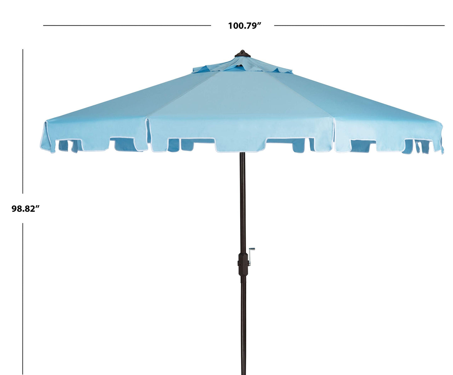 SAFAVIEH 9ft Outdoor Patio Umbrella, Round, Zimmerman Collection, Light Blue & White Trim, Button Tilt, UV Resistant for Deck, Backyard, Poolside (PAT8000D)