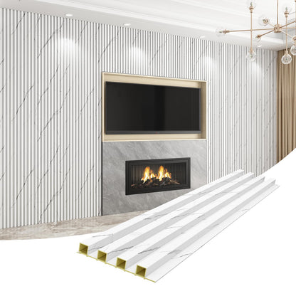 VESLARA 8-Pack WPC Wall Panels 108’’ x 6.1’’ 3D Slat Wall Panel Acoustic Wall Paneling for Interior Wall Decor TV Background Kitchen Bedroom Marble White