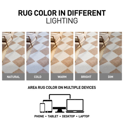 Rugshop Diamond Wave Shag Area Rug Beige 7' 10" x 10' Perfect for Large Living Rooms, Dining Areas, or Master Bedrooms