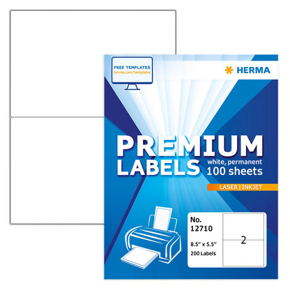 HERMA Easy Peel Printable Half Sheet Shipping Labels 5.5" x 8.5", 200 Labels, Customizable White Sticker Paper for Laser & Inkjet Printer, Address Label for Mailing, Storage & Organization