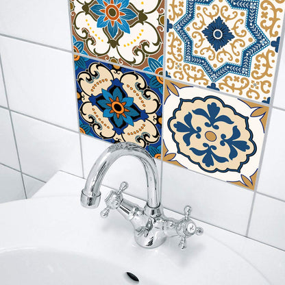 25 PCS Moroccan Style Tile Sticker, 4x4 Inch(10x10cm) Traditional DIY Murals, Tile Waterproof Oil Proof Removable Decals for Bathroom & Kitchen Backsplash (TS-029)