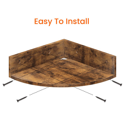 Homode Corner Shelf Wall Mount, Set of 3 Floating Corner Shelves with Cord Hole, 3 Tier Wood Wall Display Shelf, Storage for Bathroom Living Room Kitchen Bedroom, Rustic Brown and Black