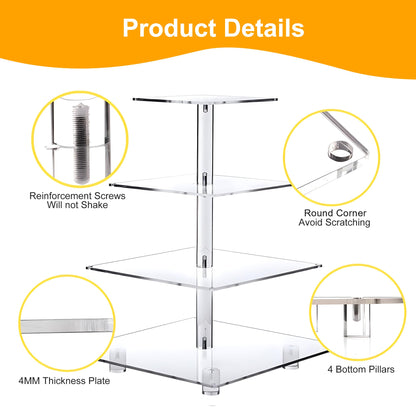 YestBuy Cupcake Stand with Yellow Led Lights, 4 Tier Cupcake Stand for 50 Cupcakes, Acrylic Cupcake Tower Stand, Clear Tiered Cupcake Holder for Birthday Cady Bar Décor Weddings, Parties Events