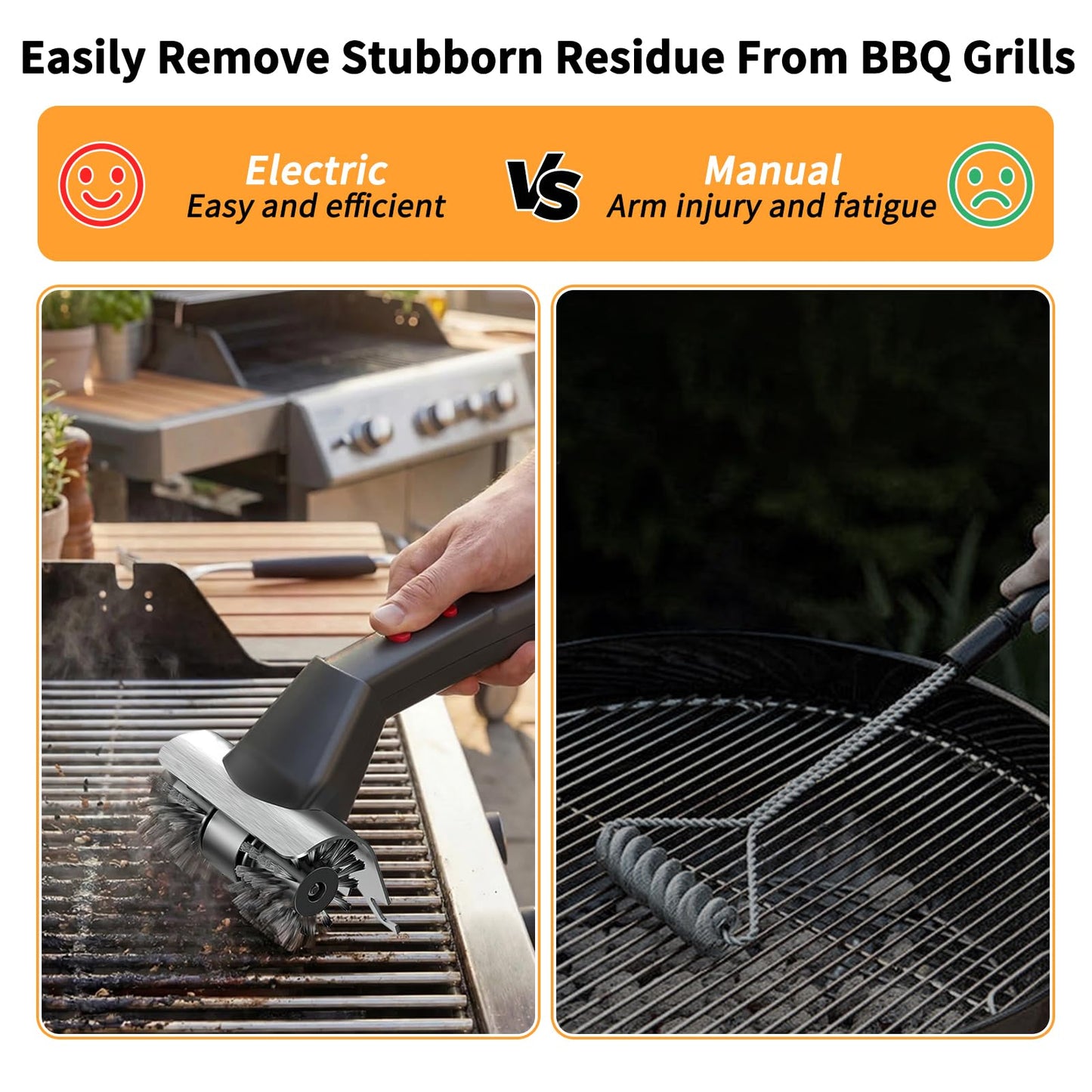Hitish Cordless Electric Grill Brush for Outdoor - Waterproof BBQ Grill Cleaner with Lights Water Spray - Grill Cleaning Brush for Burnt-On Grease&BBQ Grates, 90 Mins Runtime, 2 Stainless Heads Refill