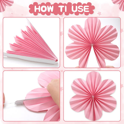 BestoFun 12 PCS Paper Flowers Fans Pink and Orange Party Decorations Paper Flowers Decorations for Wall Girl Groovy Birthday Baby Shower Wedding Bachelorette Room Hanging Décor