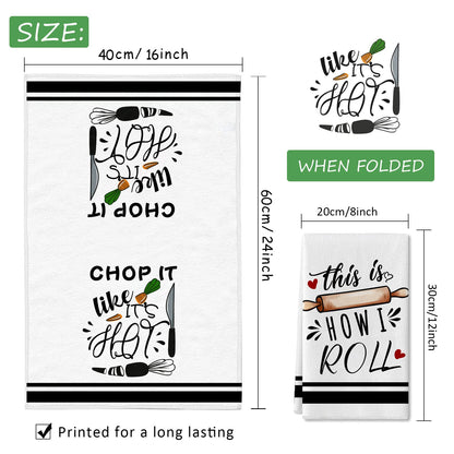 Lebsitey Funny Kitchen Towels and Dishcloths Sets of 4 Kitchen Towels with Sayings Egg Beater Rolling Pin Absorbent Drying Tea Dish Towel for Cooking Baking Home Decorations,18 x 28 Inch