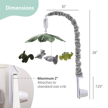 The Peanutshell Crib Mobile for Boys or Girls - Grey and Green Camo Musical Baby Crib Mobile with 12 Lullabies, Dino Baby Dinosaur Nursery Decor